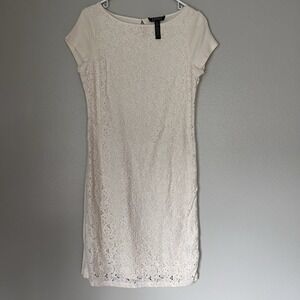 Lauren By Ralph Lauren Women Crocheted  Lace Dress Medium Cream Short Sleeve‎